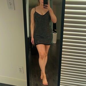 Watch Me Dance Rhinestone V neck mini dress